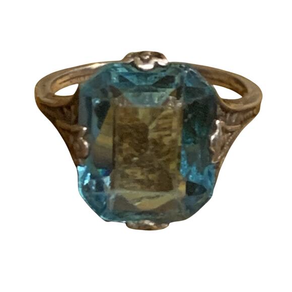 Antique?/Vintage Ring 5.25 Sterling Silver & Blue Glass Ring - Picture 6 of 9
